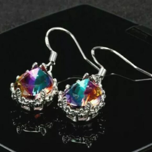 Mystic Topaz Drop/Dangle Hook Back Earrings on 925 Sterling Silver Women's - Picture 3 of 8